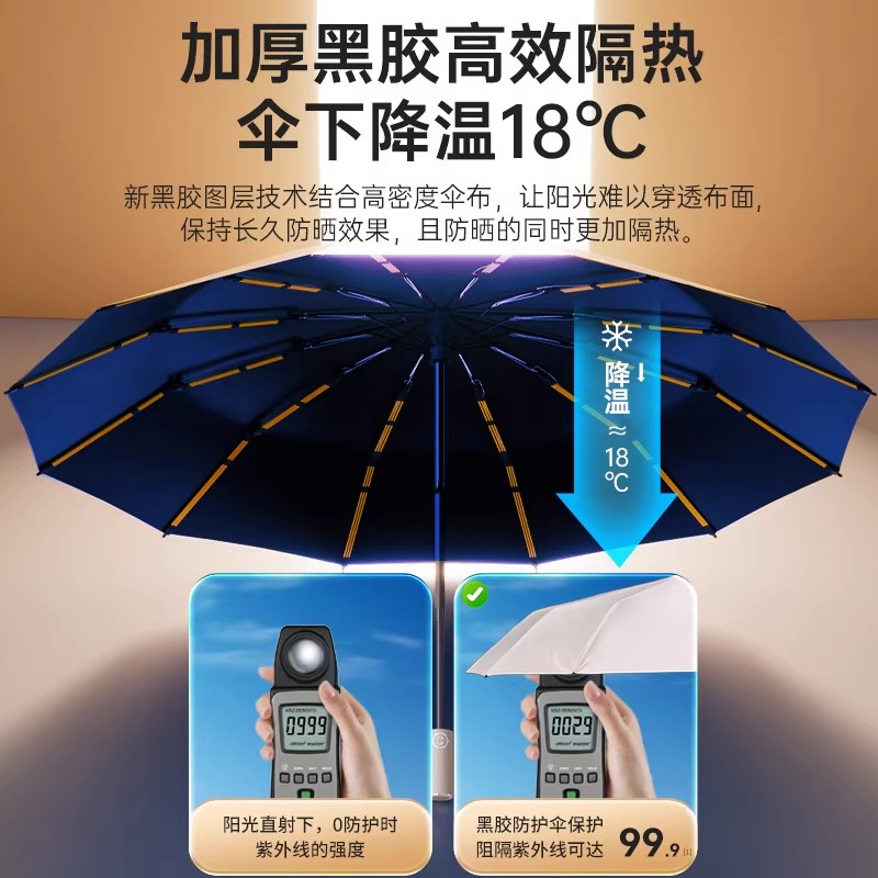 全自动雨伞男女晴雨两用太阳伞防晒防紫外加大加厚遮阳伞轻折叠厚